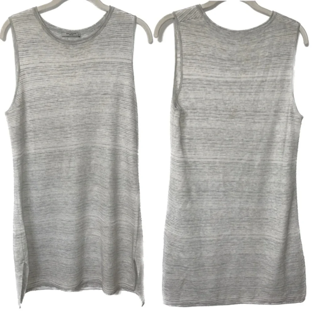 MM Lafleur Top Size L Gray Ivory Stripe “Ren” Sleeveless Tunic Tank Longline